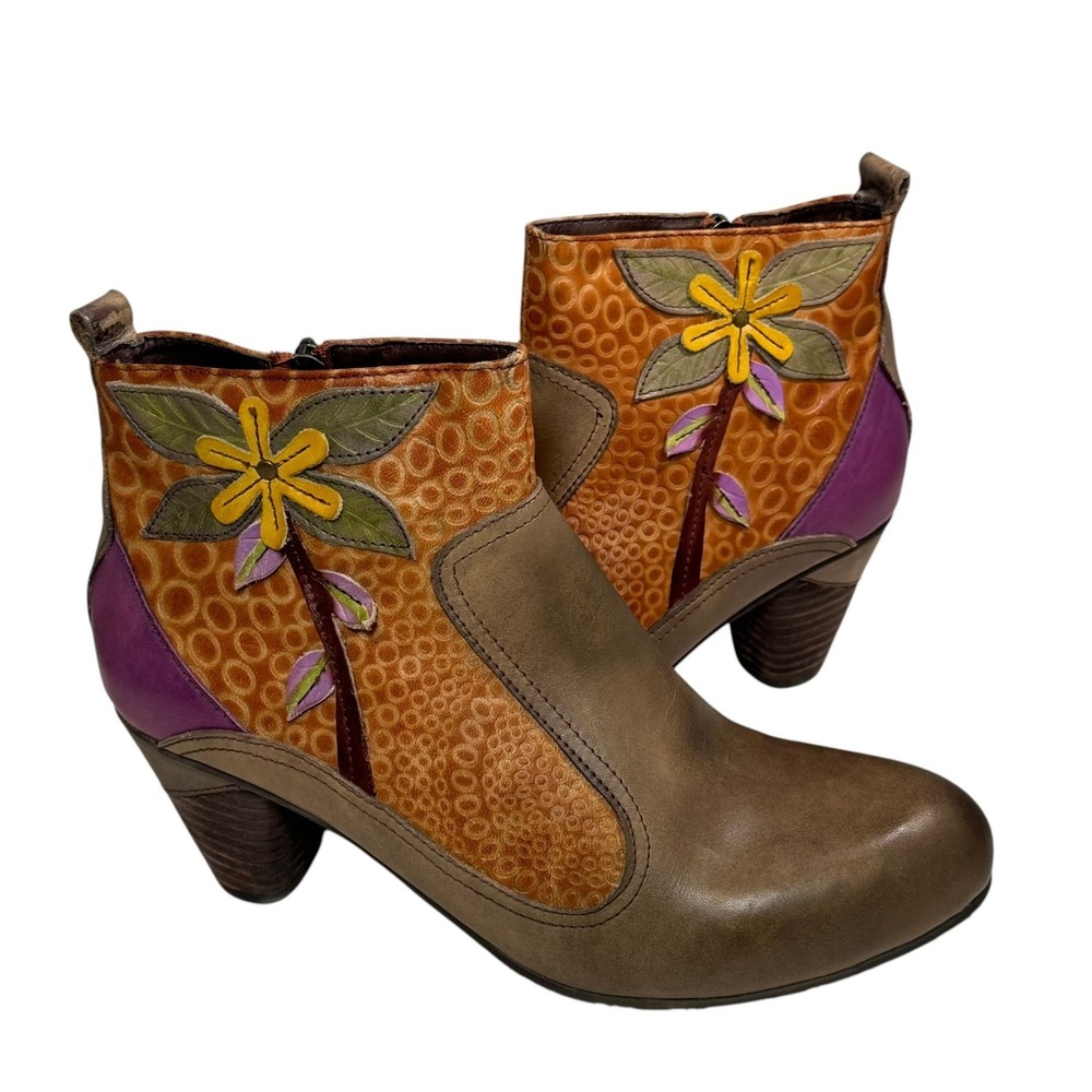 L'Artiste by Spring Step Dramatic Floral Ankle Boots Mixed Leather EU 41 US 10 - Picture 2 of 10